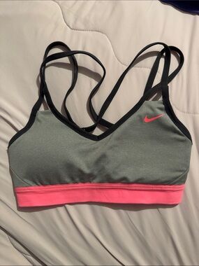Nike Grey Sports Bra with Pink Band and Logo